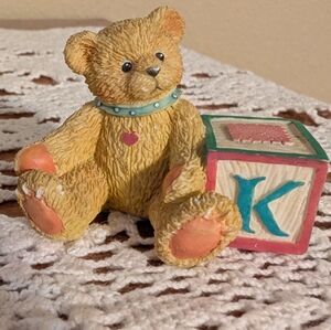 Adorable Cherished Teddy Figurine with Toy Block Letter K